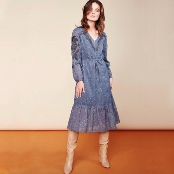 Dolan Anthropologie Zoe Embroidered Midi Dress XS NWT $268 - Picture 8 of 8